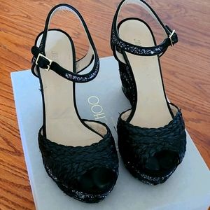 Jimmy Choo Raffia Embroidered Glitter Wdges